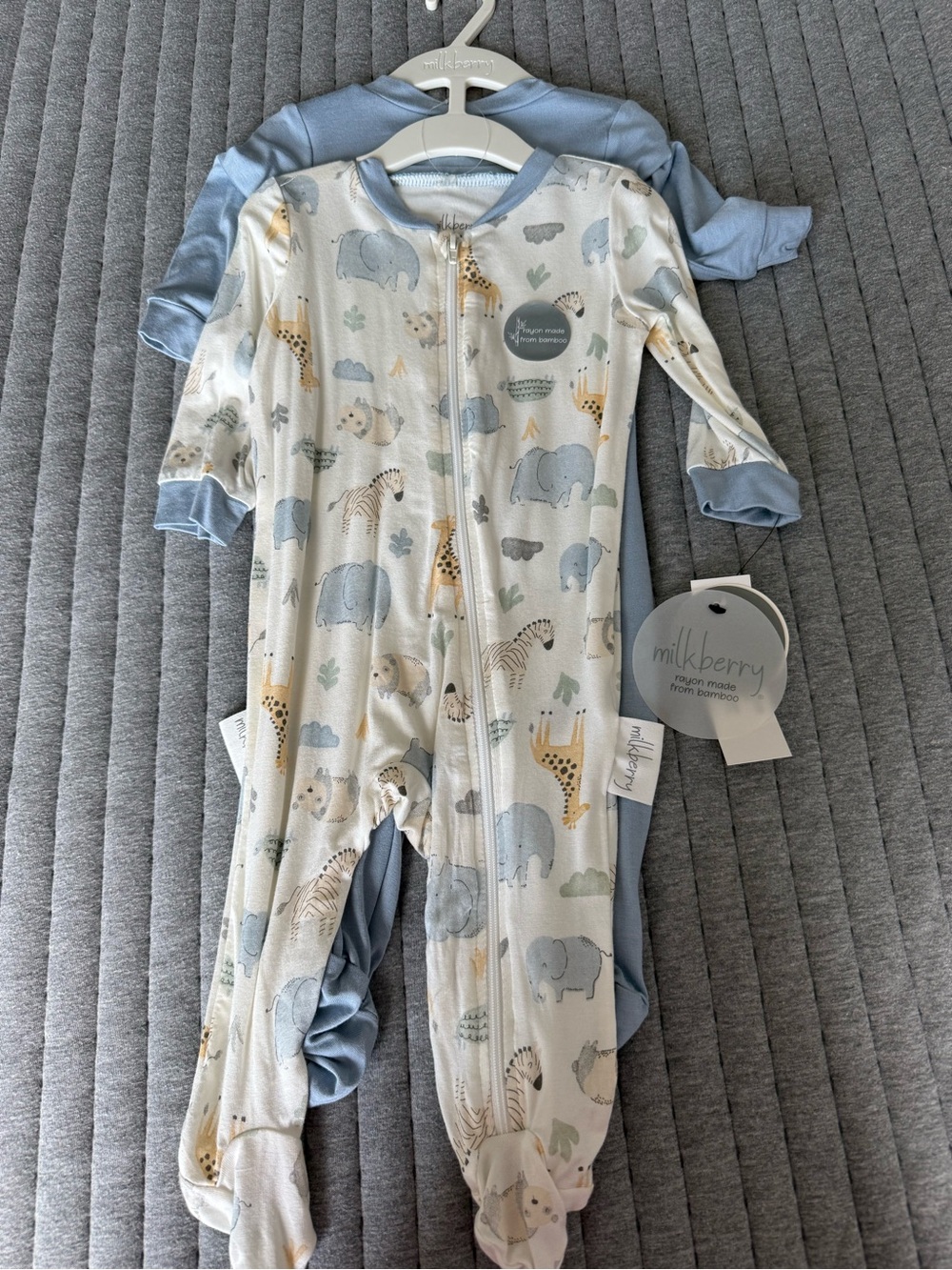 Milkberry Blue Safari Print Baby Pajamas - Zip Footed One-Piece